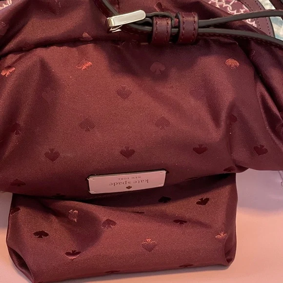 Kate Spade Maroon, Spade Patterned Crossbody Bag, Like New, Used Only One Time - Picture 11 of 14